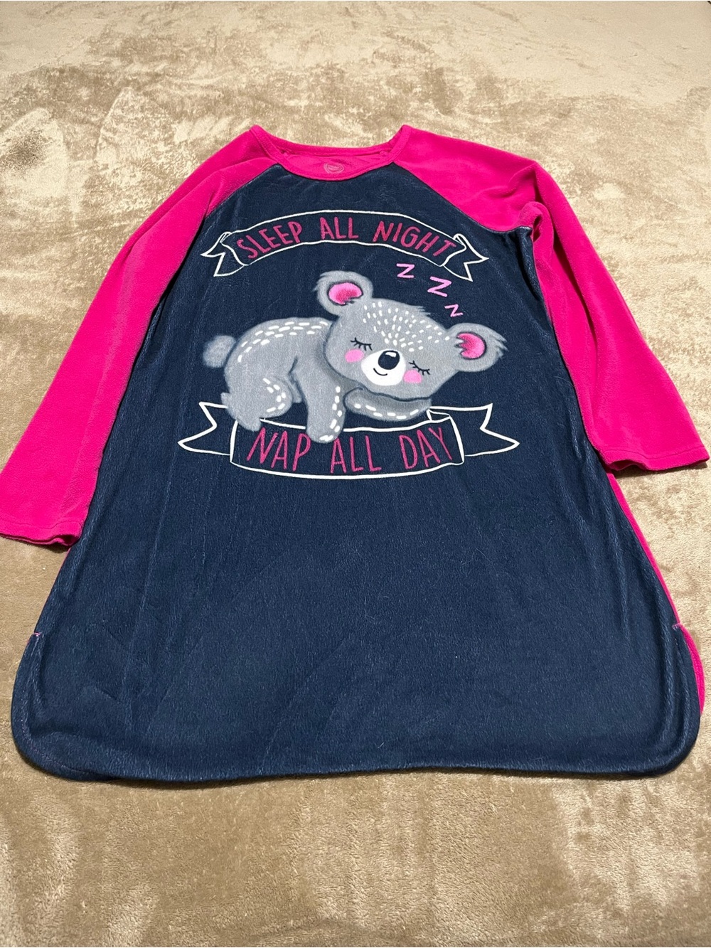 Wonder Nation Kids Navy and Hot Pink Koala - Cozy Nightgown-Size 10/12